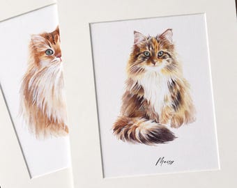 Custom Mini Watercolor Cat Portrait, Mini Cat Painting from Photos,Pet Portrait Art,Pet Memorial, Pet Portrait from Photo,Cat lover Gift
