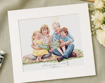 Custom Hand-Painted Memorial Grandparent Portrait, Grandma Grandpa and Grandchild Portrait From Photo, Personalized Remembrance Gift