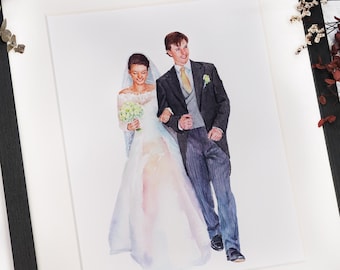 Aquarel paar portret van foto, aangepaste huwelijksverjaardag cadeau voor vrouw echtgenoot ouders, verlovingscadeau voor vriend, handgeschilderd