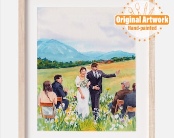 Aquarel paar portret van foto, aangepaste huwelijksverjaardag cadeau voor vrouw echtgenoot ouders, verlovingscadeau voor vriend, handgeschilderd