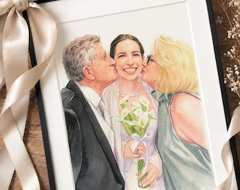 Custom Hand-Painted Bride and Parents Portrait, Wedding Portrait From Photo, Mother of the Bride Gift, Family Memorial Art, Gift for Parents