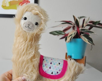 Furry Llama Alpaca Plushie - Pink Geometric Triangle - READY TO SHIP