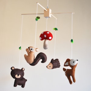 Custom Hanging Woodland Mobile CHOOSE YOUR ANIMALS Deer, Bear, Squirrel, Porcupine, Owl, Blue Bird, Fox, Raccoon, Tree, and Mushroom image 2