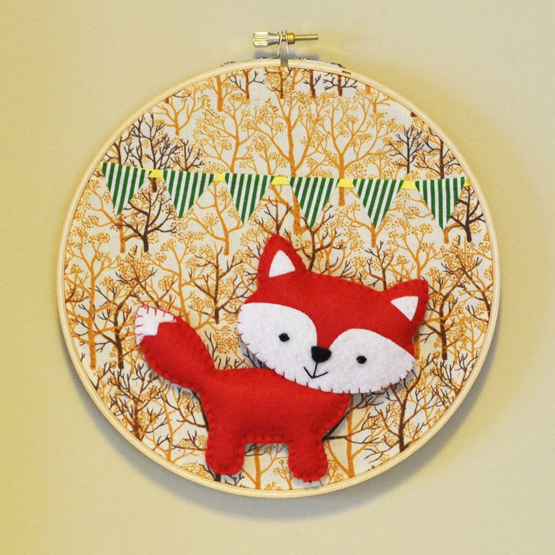 Party Fox in the Forest Wall Hanging Embroidery Hoop image 2