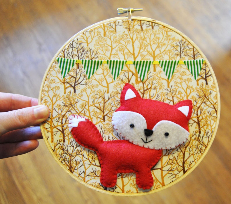 Party Fox in the Forest Wall Hanging Embroidery Hoop image 4