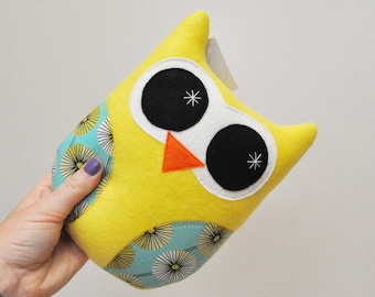 Yellow Plush Owl With Retro Starburst - READY TO SHIP