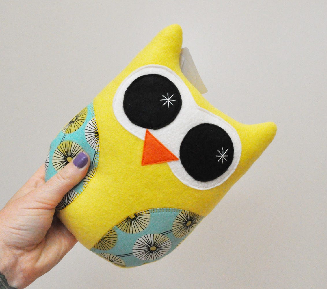 Yellow Plush Owl With Retro Starburst - READY TO SHIP