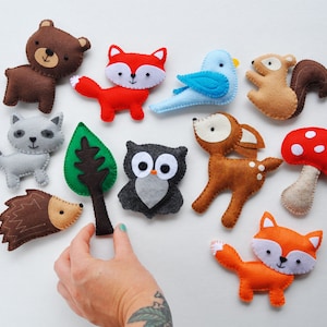 Plush Woodland Creatures - Deer, Bear, Owl, Blue Bird, Squirrel, Porcupine, Raccoon, Red Fox, Orange Fox, Mushroom, Tree