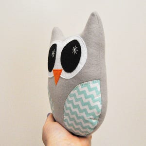 Light Gray Plush Owl With Chevron Stripes READY TO SHIP image 3