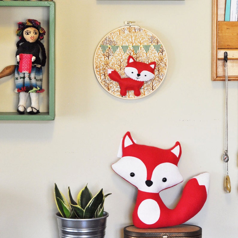 Party Fox in the Forest Wall Hanging Embroidery Hoop image 1