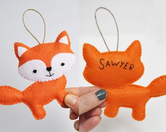 Personalized Orange Fox Christmas Ornament - Baby Shower - Party Favor