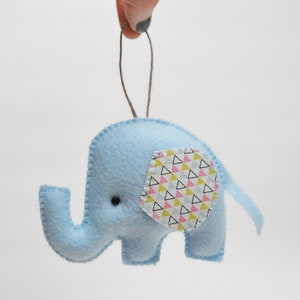 Elephant Christmas Ornament Light Blue Geometric Pattern Baby Shower Party Favor image 2