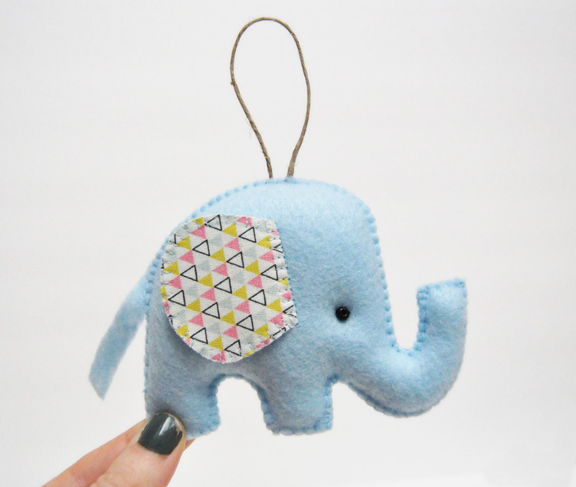 Elephant Christmas Ornament- Light Blue - Geometric Pattern - Baby Shower - Party Favor