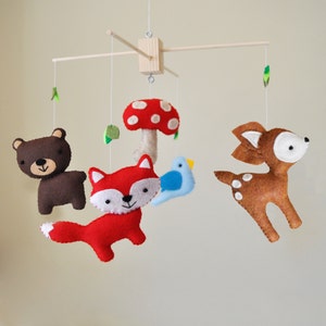 Custom Hanging Woodland Mobile CHOOSE YOUR ANIMALS Deer, Bear, Squirrel, Porcupine, Owl, Blue Bird, Fox, Raccoon, Tree, and Mushroom image 1