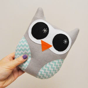 Light Gray Plush Owl With Chevron Stripes READY TO SHIP image 2