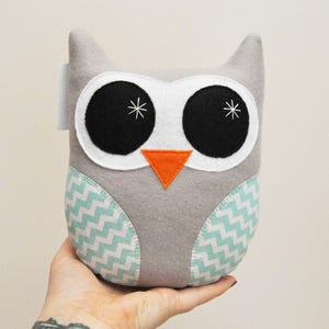 Light Gray Plush Owl With Chevron Stripes READY TO SHIP image 1