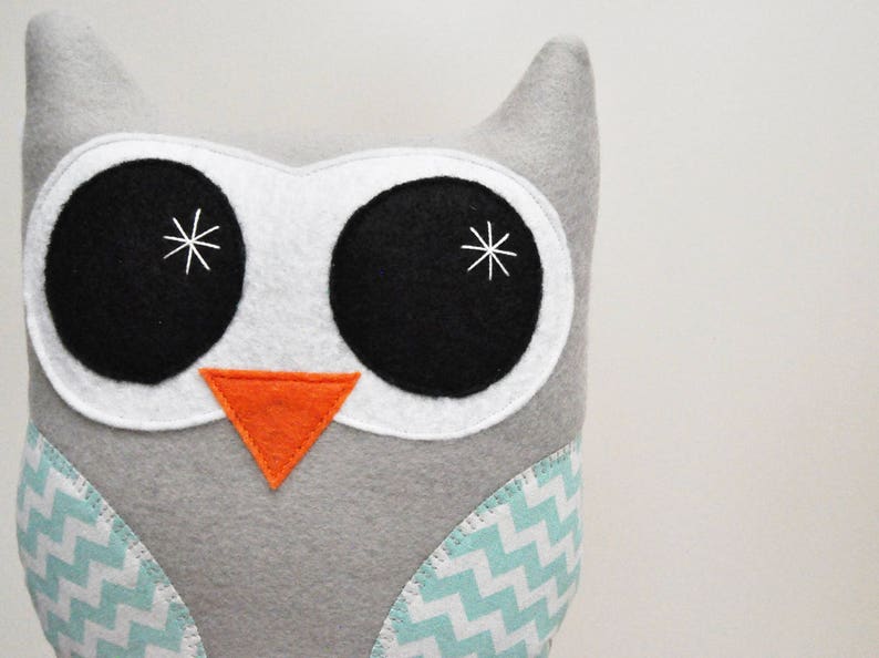 Light Gray Plush Owl With Chevron Stripes READY TO SHIP image 4