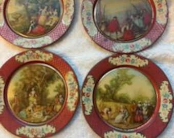 Daher Vintage Dekorowane Talerze Blaszane z Belgii