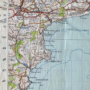Carte vintage de 1946 de l'est des Cornouailles en Angleterre - carte vintage britannique en tissu - ancienne carte de l'Ordnance Survey