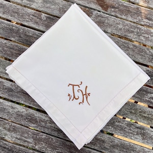 Four beautiful vintage French napkins in pale yellow cotton with monogram “TH” - vintage France - vintage home
