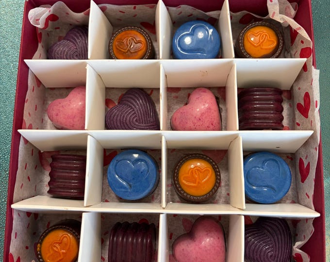 Sixteen pieces assorted Vegan Dark Chocolate Bonbons Gluten Free, Dye Free