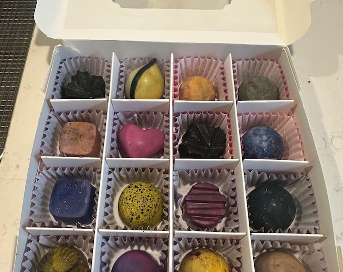 Sixteen pieces assorted Vegan Dark Chocolate Bonbons Gluten Free, Dye Free