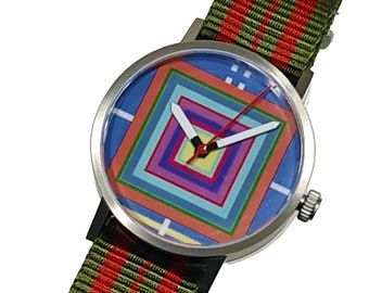 Relógio de grife feminino colorido com design quadrado concêntrico exclusivo #200