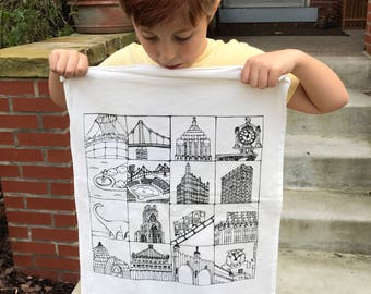 Pittsburgh Landmarks Tea Towel Housewarming Hostess Gift