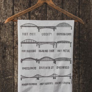 Bridges of Pittsburgh Tea Towel. Bridge Tea Towel. White Cotton Tea Towel. Housewarming Gift. FREE SHIPPING