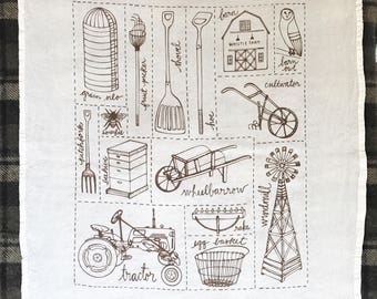 Farm Life Tea Towel Illustrated Housewarming Gift Hostess Gift Country Kitchen