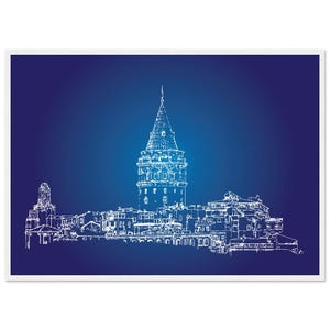 Istanbul Galata Detailed Ink Pen Drawing | Premium Matte Paper Wooden Framed Poster