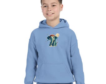 Baby Mammoth Under Moonlight | Classic Kids Pullover Hoodie | Gildan 18500B