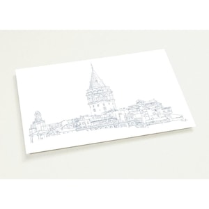 Dibujo detallado a tinta de la estatua de Gálata de Estambul / Paquete de 10 tarjetas de felicitación (EE. UU. y Canadá)
