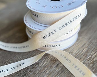 Merry Christmas Ribbon Cotton Christmas Ribbon for Wrapping Ribbon Gift Wrapping Ribbon Merry Christmas Printed Ribbon 15 Yards