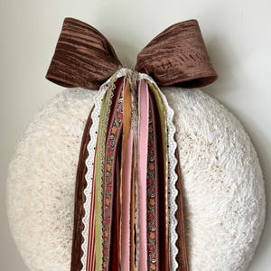 Luxury Wreath Bow for Fall Ribbon Bundle Brown Velvet Bow for Coffee Filter Wreath Bow Fall Pink Floral Ribbon Set for Fall Front Door Decor