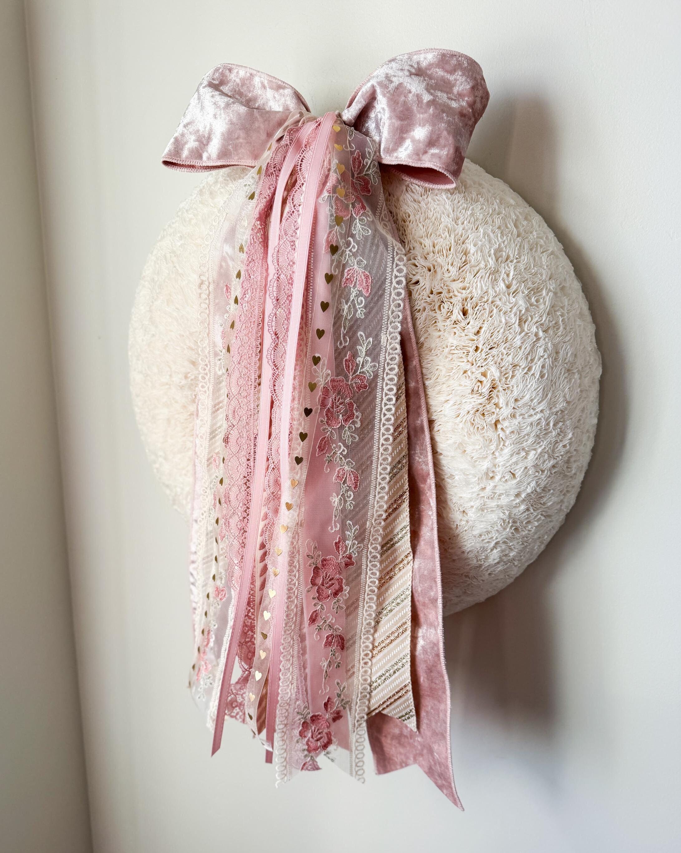 Soft Pink Ribbon Valentines Day Ribbon Set for Spring Ribbon Decor for Front Door Wreath for Spring Pink Embroidered Ribbon Feminine Decor