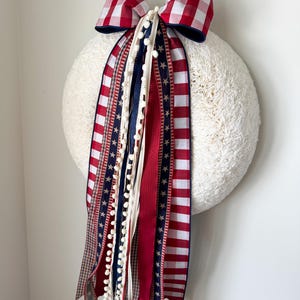 Big Red Bow Set for Wreath Decor Lady Liberty Decor 4th of July Decor for Wreath Front Door Decor for July Red White Blue Ribbon with Bow