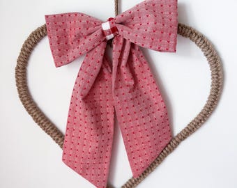Big Fabric Bow for Front Door Wreath Oversize Bow Valentines Day Fabric Mini Heart Detail Fabric for Valentine&#39;s Day Decor Coquette Bow Red