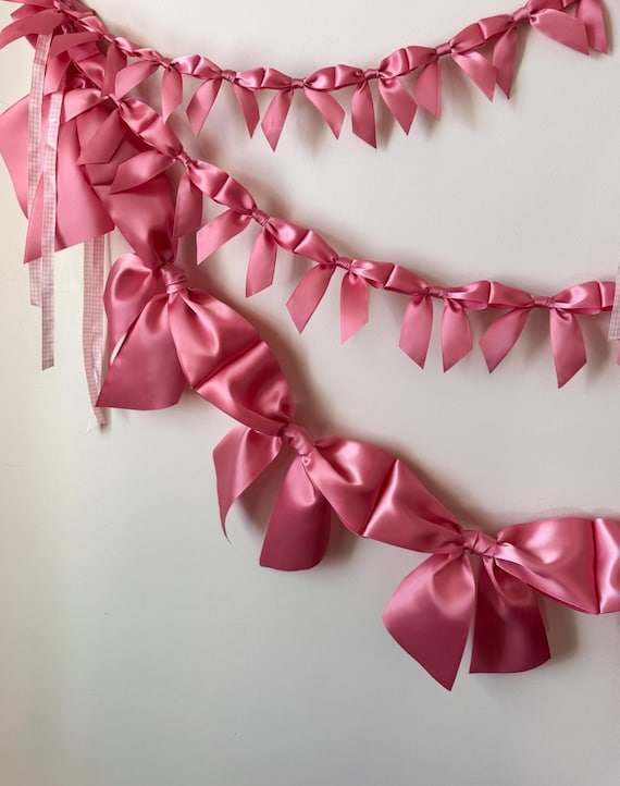 Bow Garland for Valentines Day Pink Bow Garland Galentine's Party Decor Pink Bows Theme Decor Coquette Party Decoration Pink Bow Decor