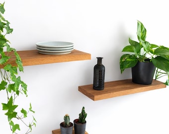 Estantería flotante de pared, roble macizo, a medida, estantería de cocina, especiero, estante para estanterías, almacenaje, repisa para cuadros, minimalista.