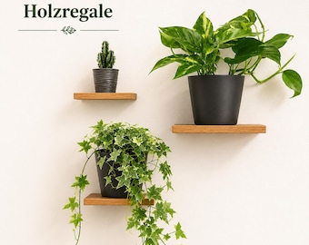 Minimalist wooden shelf made of solid oak | Floating wall shelf | Plant shelf | for kitchen, living room, hallway, office and more.