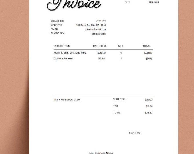 Featured listing image: Digital and Printable invoice template -- PDF Text Fill Fields