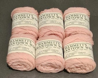DESTASH SALE: Lot of 6 Skeins, Hammetts Germantown 100% Wool Yarn, 1oz Each Vintage Discontinued, PINK, rare, deadstock, knitting, crochet