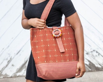 Orange and Green Tote Bag, Orange Shopping Bag, Orange Patchwork Bag, Upholstery Fabric Tote Bag, Orange Library Bag, Rust Orange Tote Bag