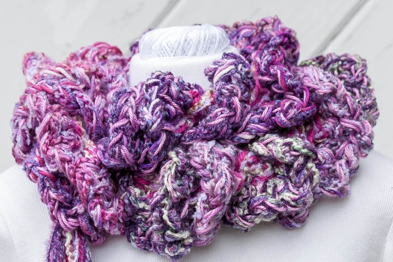 Ruffled Scarf, Purple Hand Crochet Scarf, Purple Ruffled Scarf, Violet Purple Scarf, Purple Hand Crochet Winter Scarf, Violet Winter Scarf image 2