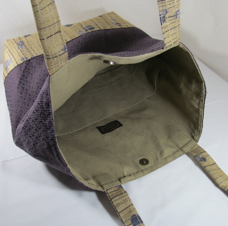 Upholstery Fabric Tote Bag, Handmade Oversize Bag, Purple and Beige Fabric Tote Bag, Purple and Tan Tote Bag, Plum and Beige Bag image 7