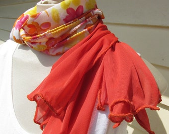 Boho Chic Scarf, Bright Floral Scarf, Bright Color Block Scarf, Bright Flowers Scarf, Orange Pink Yellow Floral Scarf, Tangerine Neck Scarf