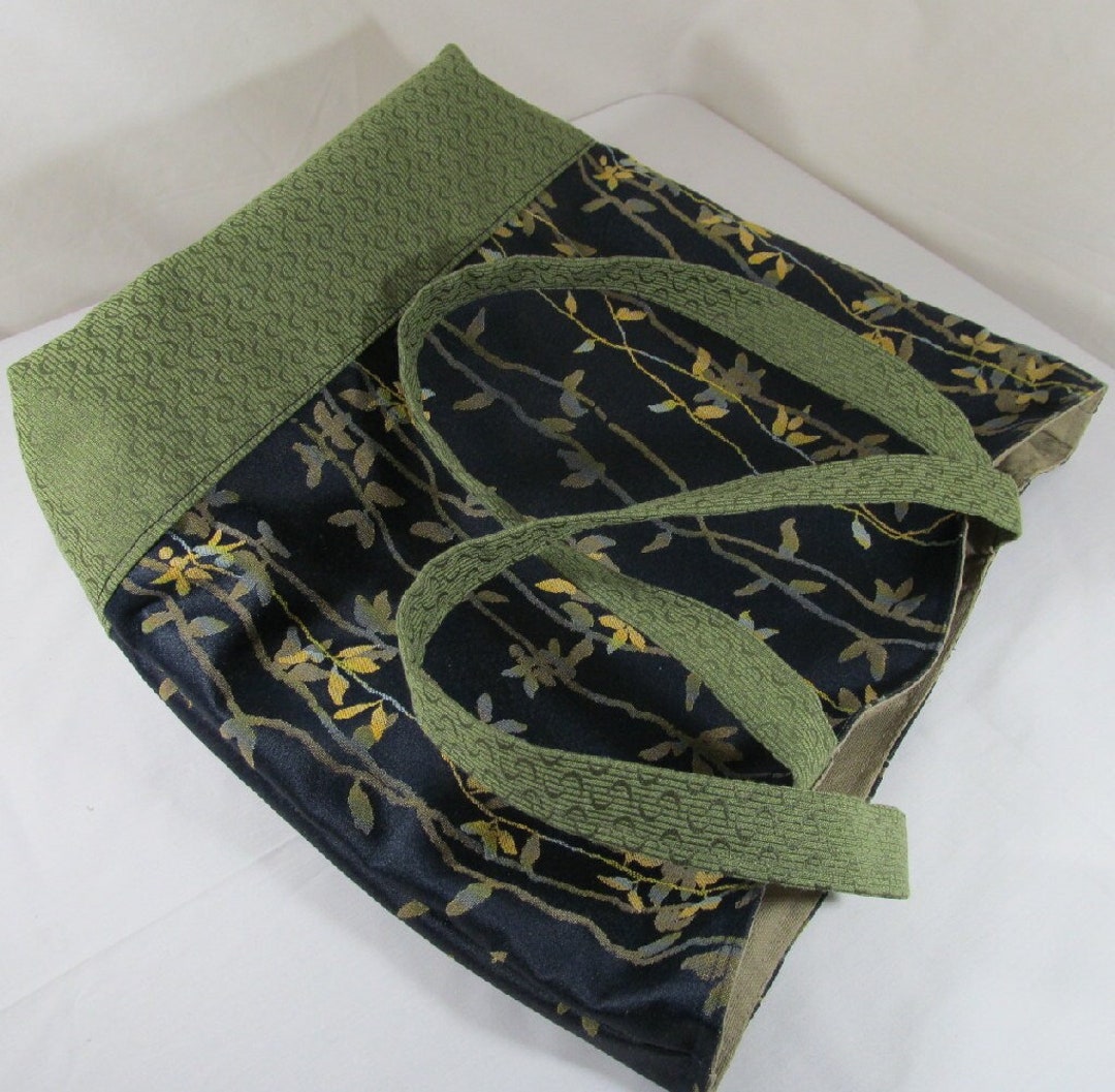 Upholstery Fabric Tote Bag, Blue and Green Fabric Tote Bag, Blue ...