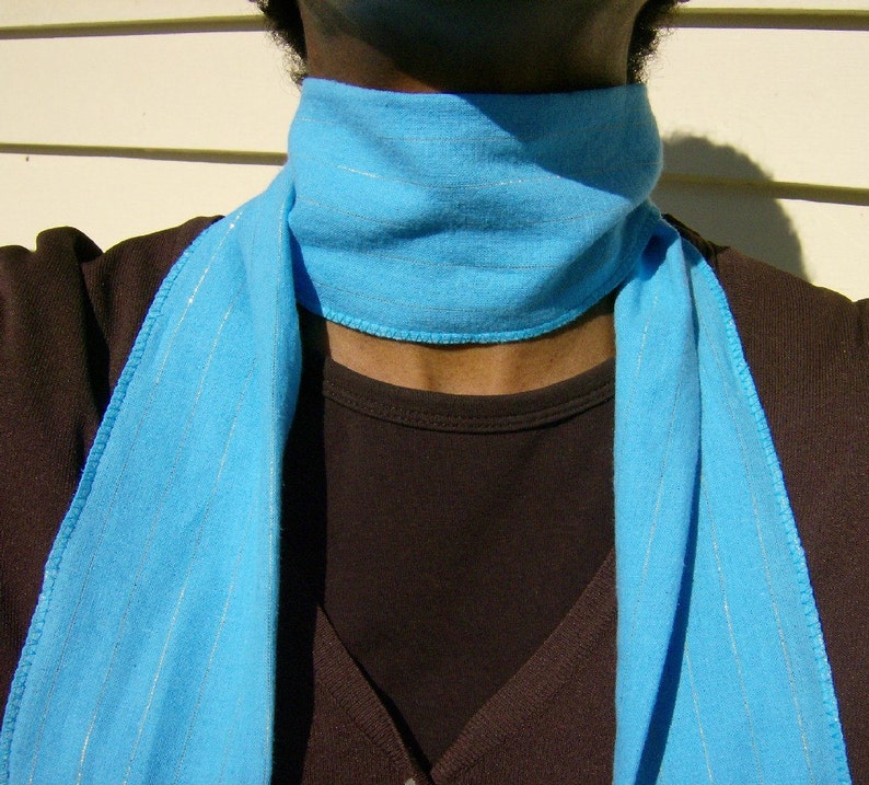 Blue Stripe Scarf, Turquoise Cotton Scarf, Aqua Neck Scarf, Blue Green Fringed Scarf, Blue Stripe Neck Scarf, Robins Egg Blue Scarf image 2