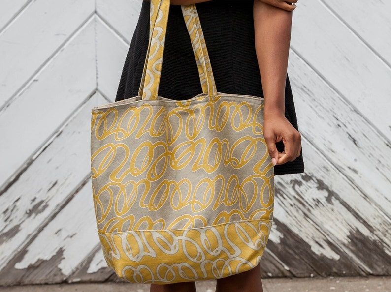 Yellow and Gray Tote, Yellow and Gray Tote Bag, Oversized Yellow Bag, Yellow Patchwork Tote, Yellow Patchwork Bag, Oversized Yellow Tote image 6